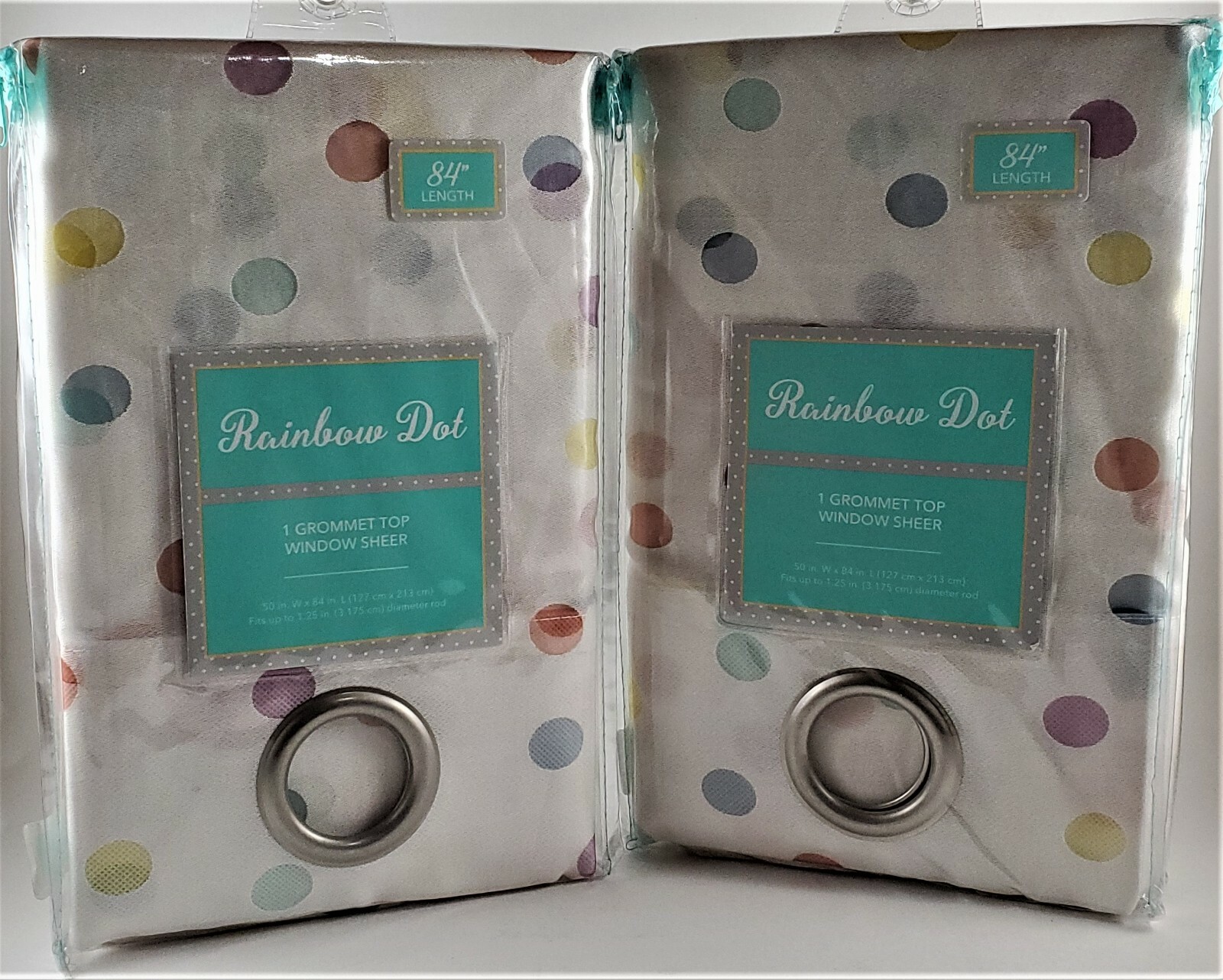 RAINBOW DOT Grommet Top Window Sheer 84 In Length Set of 2 White