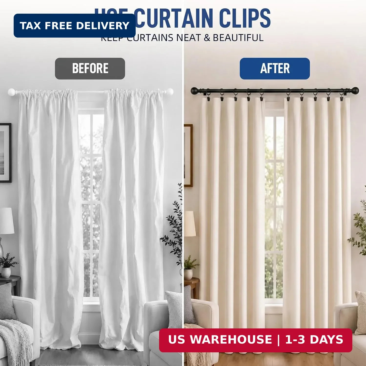 44pcs Curtain Rings with Clips Hooks 1.5 inch Rustproof Matte Metal Stainless St
