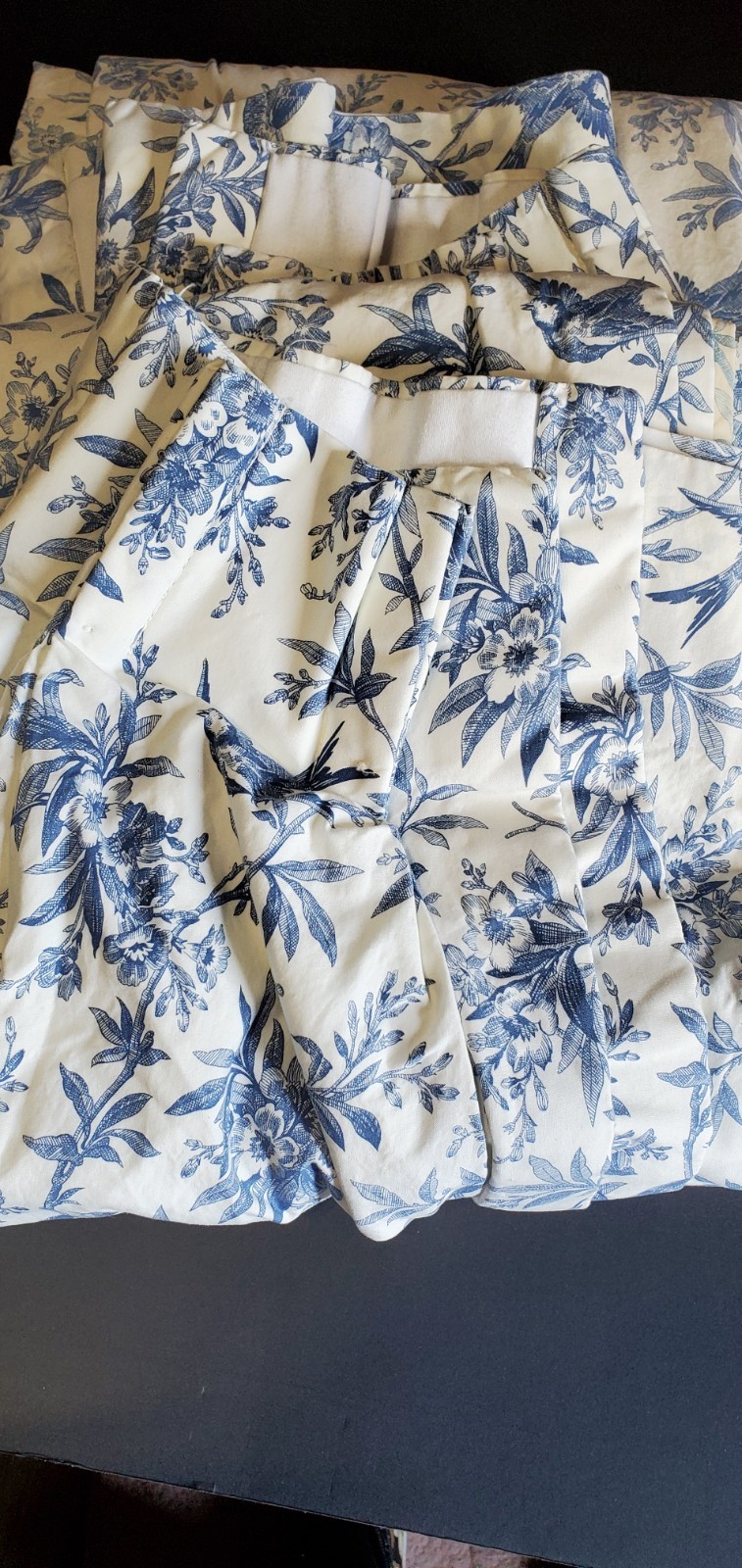 Custom Made Pinch Pleated Lined Drapes Blue/White Birds 2 Panels Ea *18″x 97″*