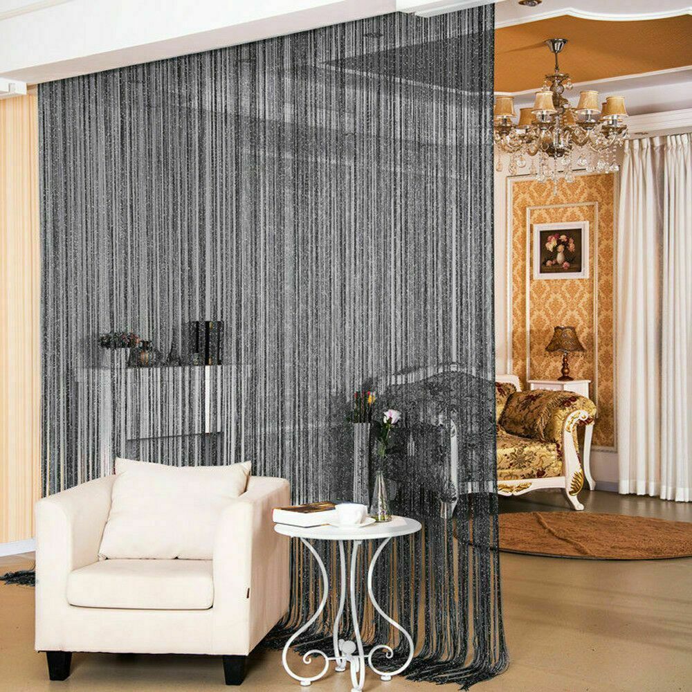 String Door Curtain Room Divider Crystal Tassel Fringe Beaded Window Panel BLACK