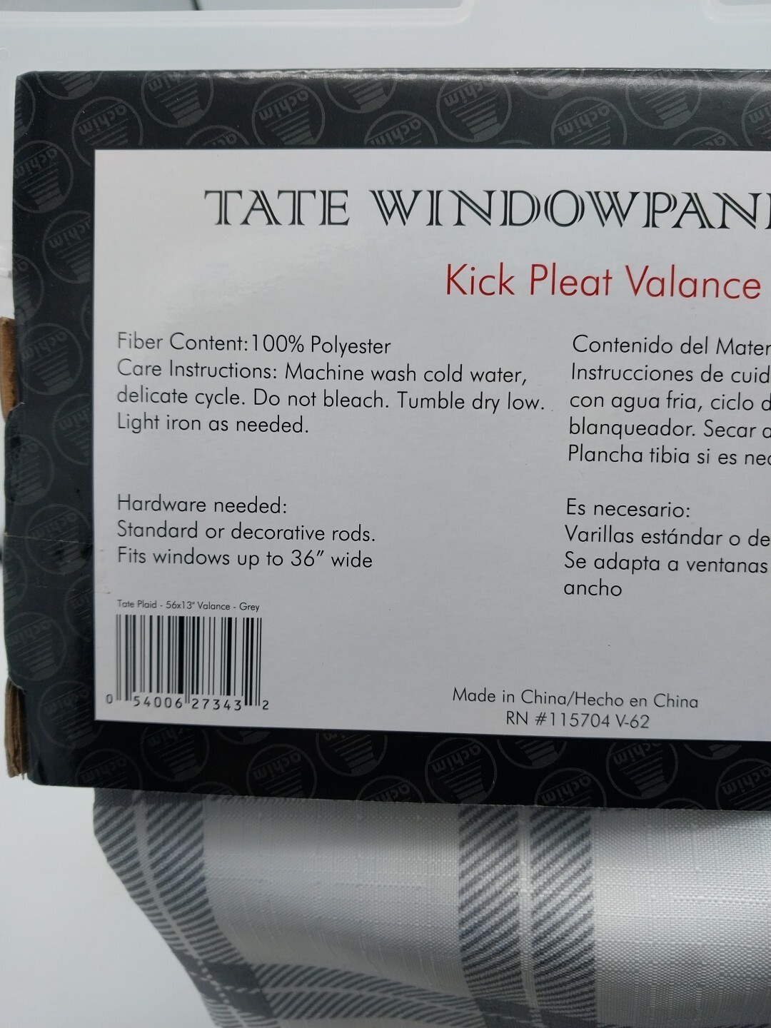 Tate Windowpane Plaid Kick Pleat Valance Curtain 56in W x 13in L