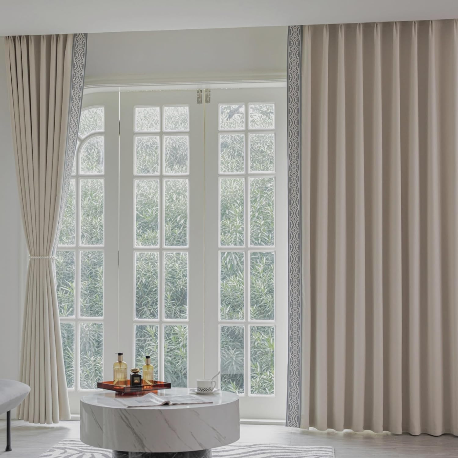 Visionaryhomedesign Ivory Cream Cotton Blend Curtain Panels with Trim Design, Pi