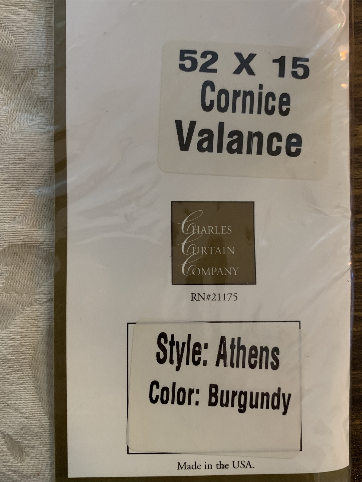 Athens Burgundy Cornice Valance, 52″W X 15″L by Charles Curtain Company