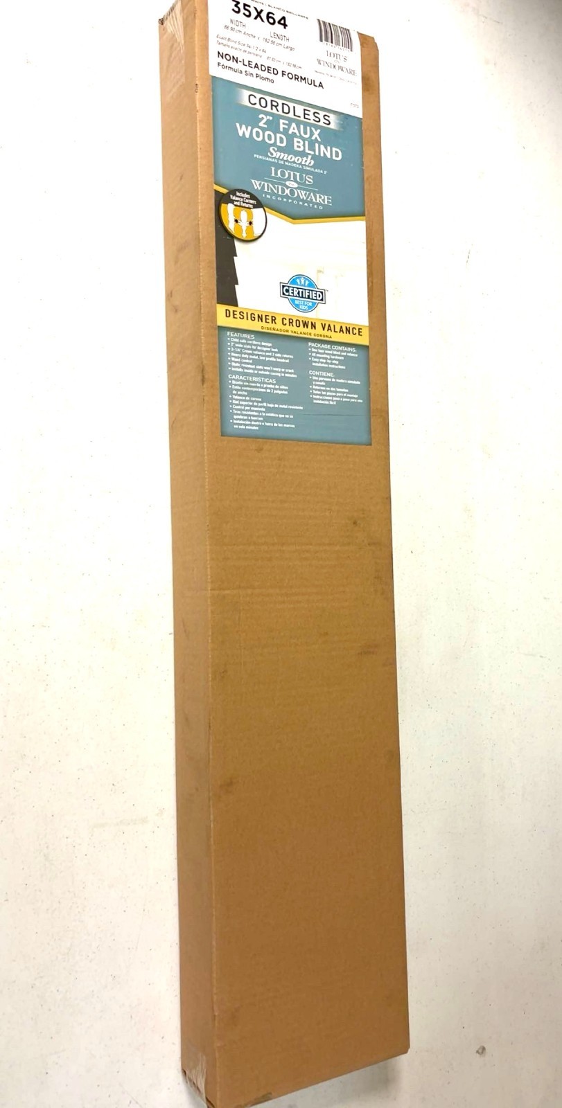 Lotus & Windoware Cordless, 2 Inch Faux Wood Blind, 35″ Wide x 64″ Long
