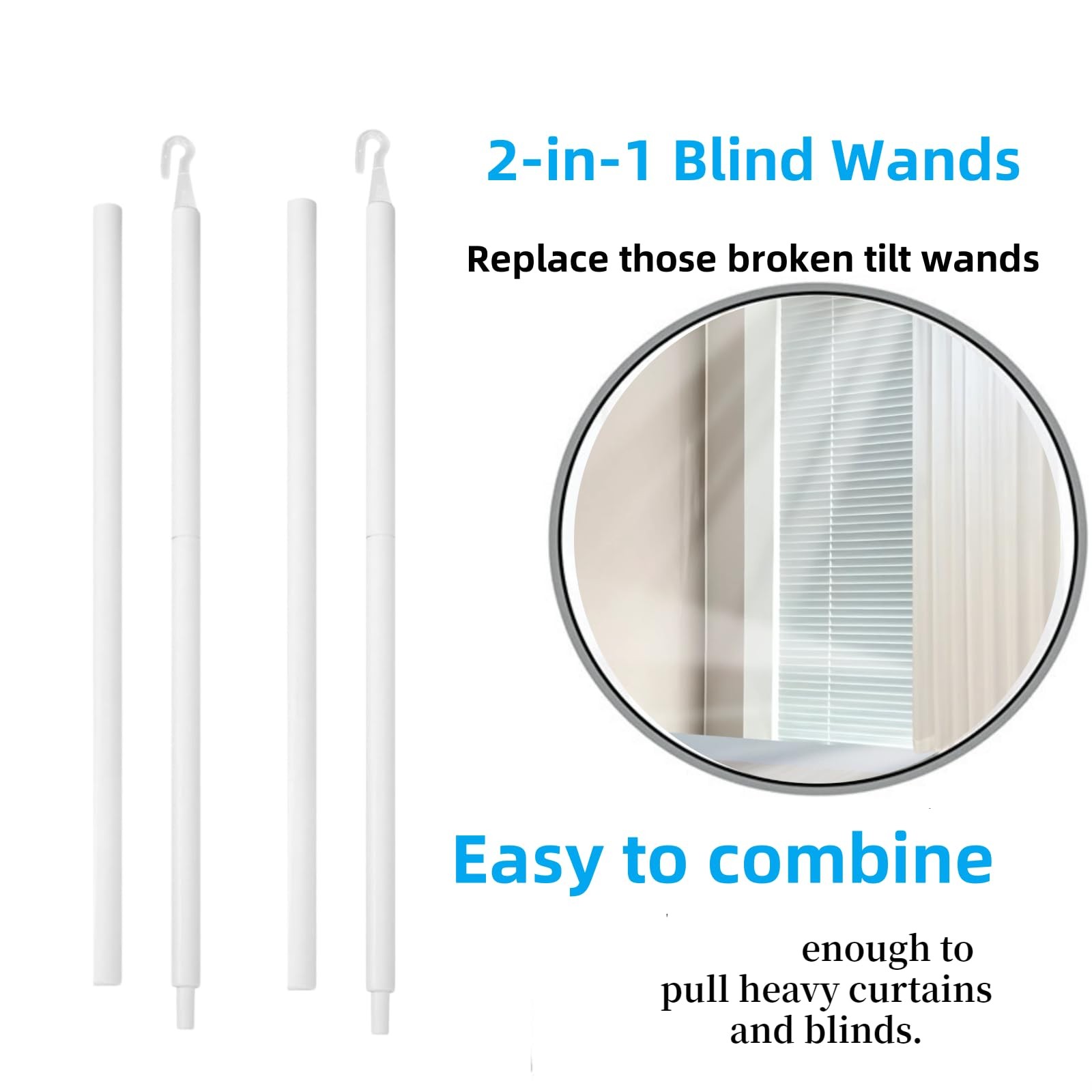 Detachable Blind Rods Blind Wands with Hook 24 Inches Blinds Handle 2 Pcs Win…