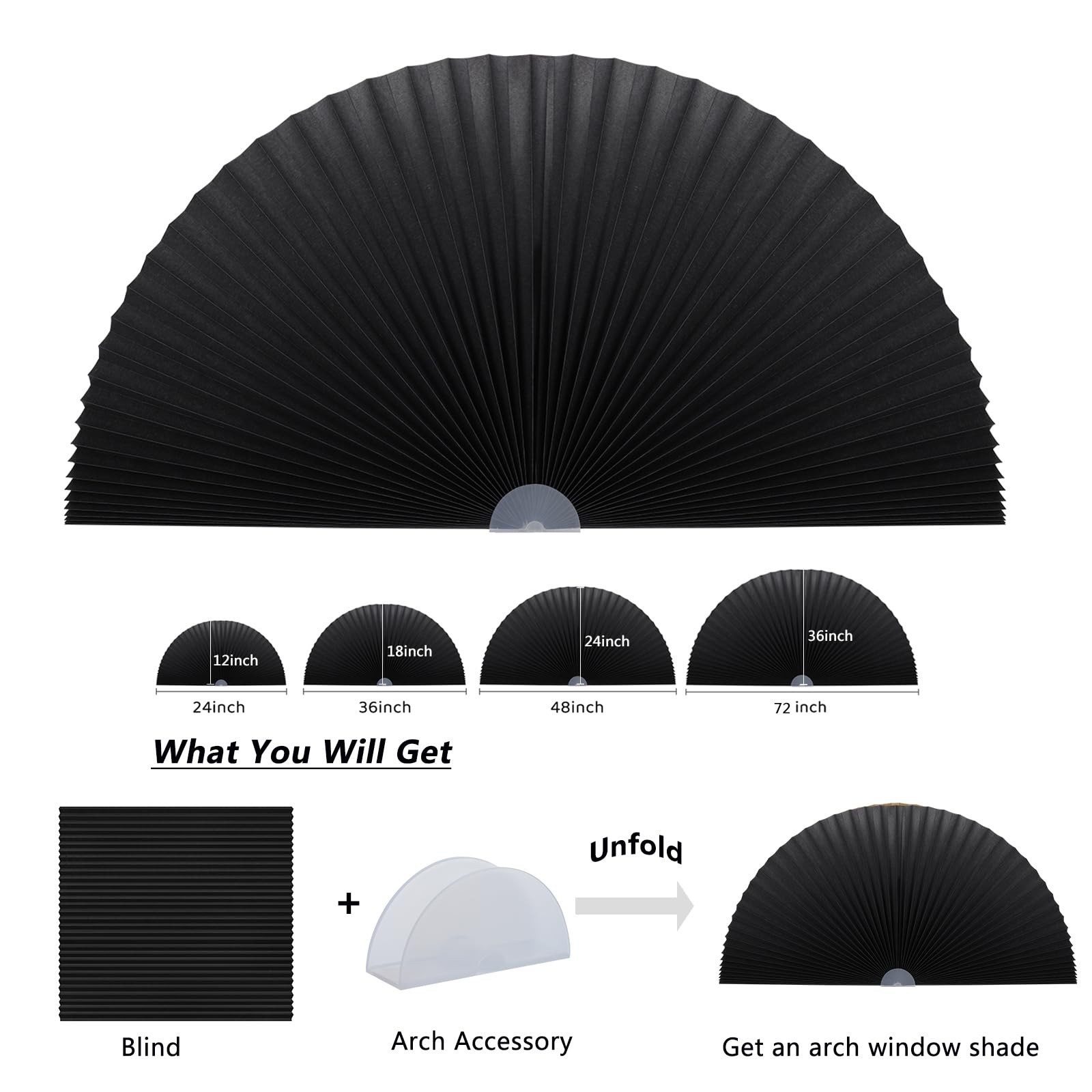 Arch Window Shade Radius 18 inch Half Circle Arched Non-Woven Stick on Cut to…