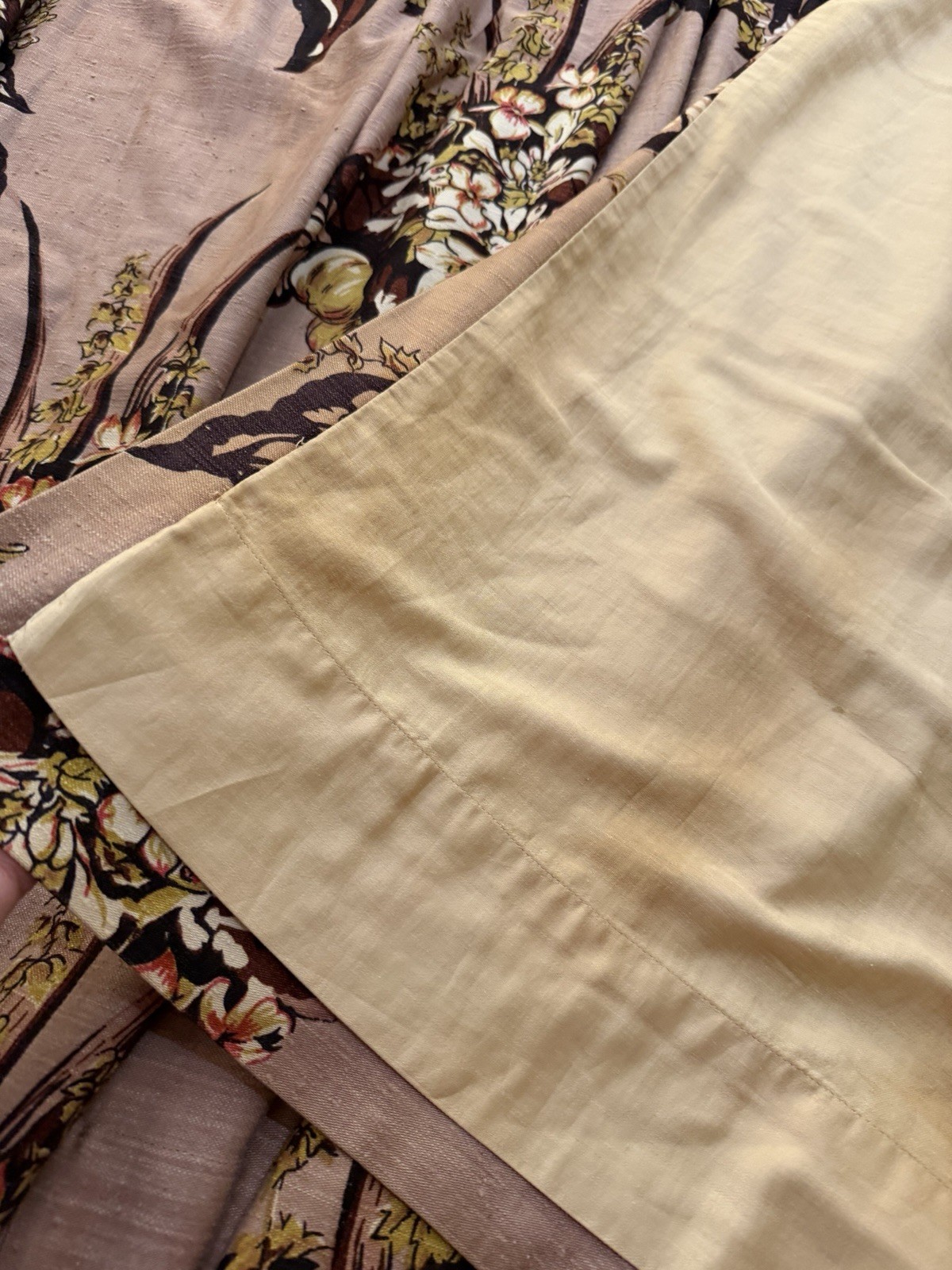 VTG Custom Brown Botancal Floral Woven Pinch Pleat Curtain Panel-52”x63”