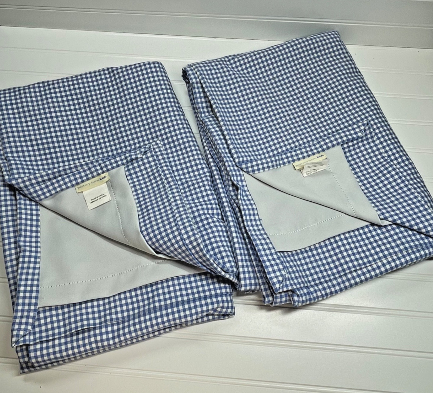 Pottery Barn Kids Curtain 2 Panels Blue Gingham Lined 44 x 63 Blackout EUC
