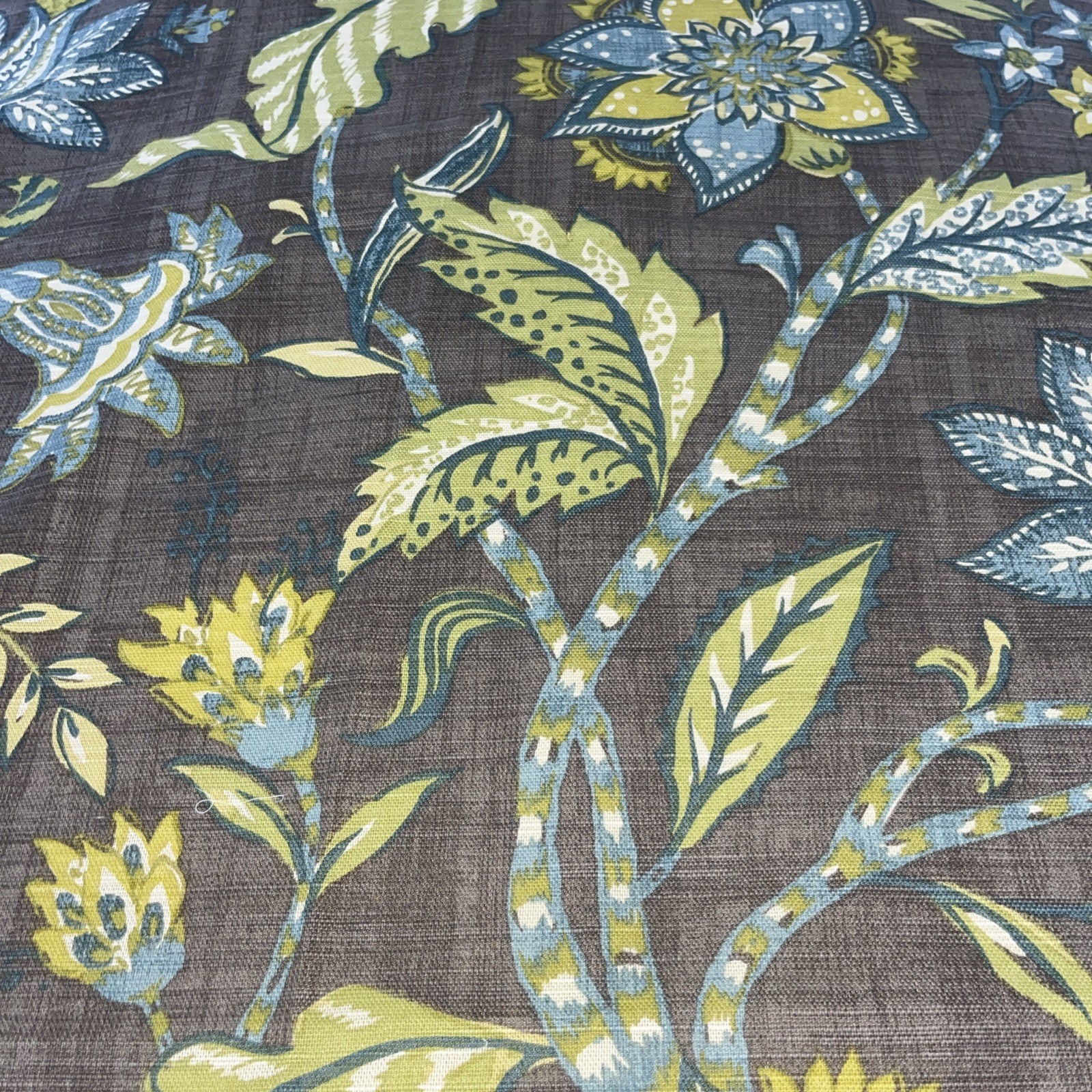 2 WORLD MARKET Jacobean Floral GREEN Blue BROWN Curtain PANELS 48×84” Lined
