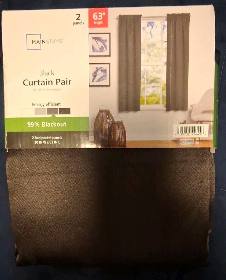 Mainstays 63 in Black Curtains