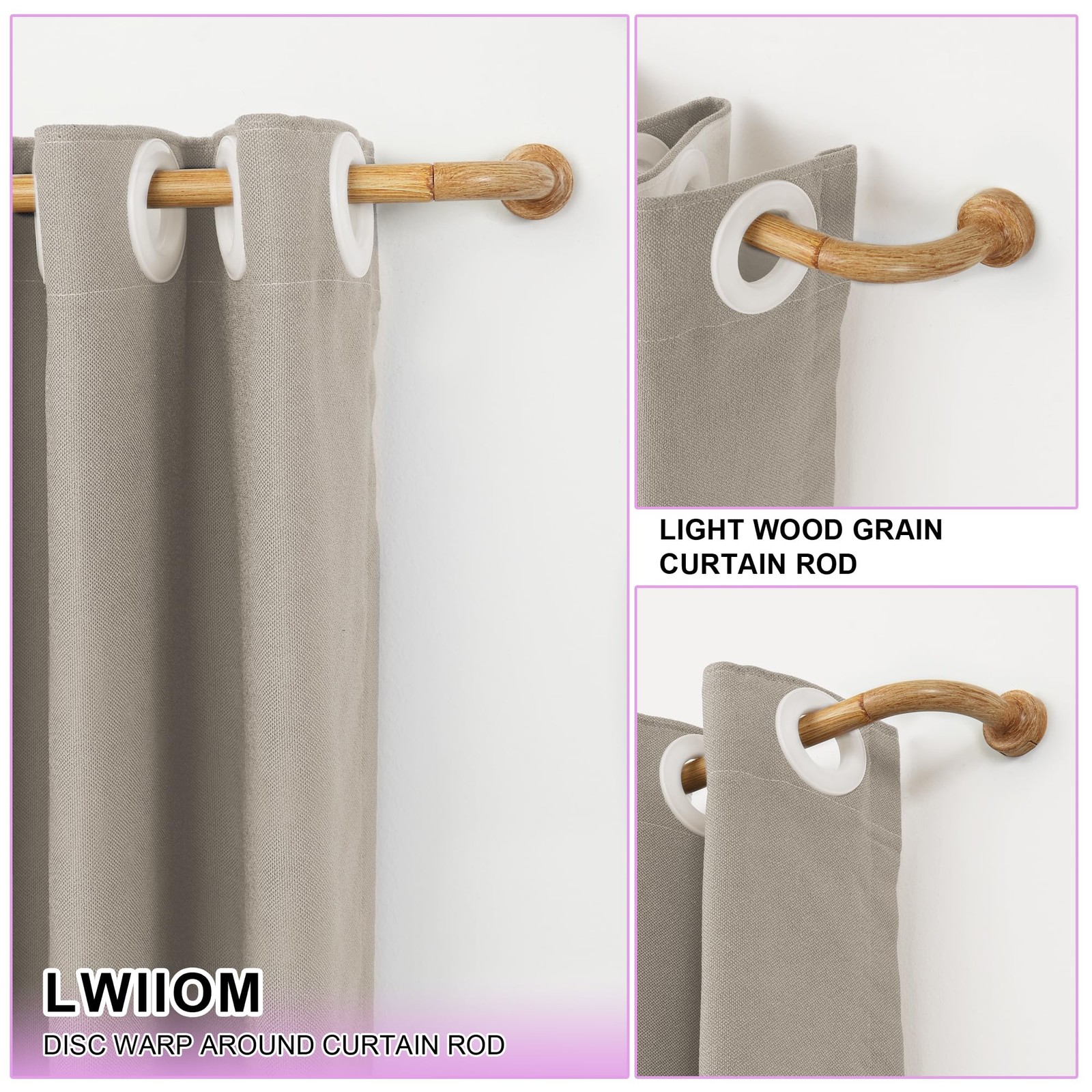 Light Wood Grain Disc Curtain Rods, 28-48 Inches 28-48″,