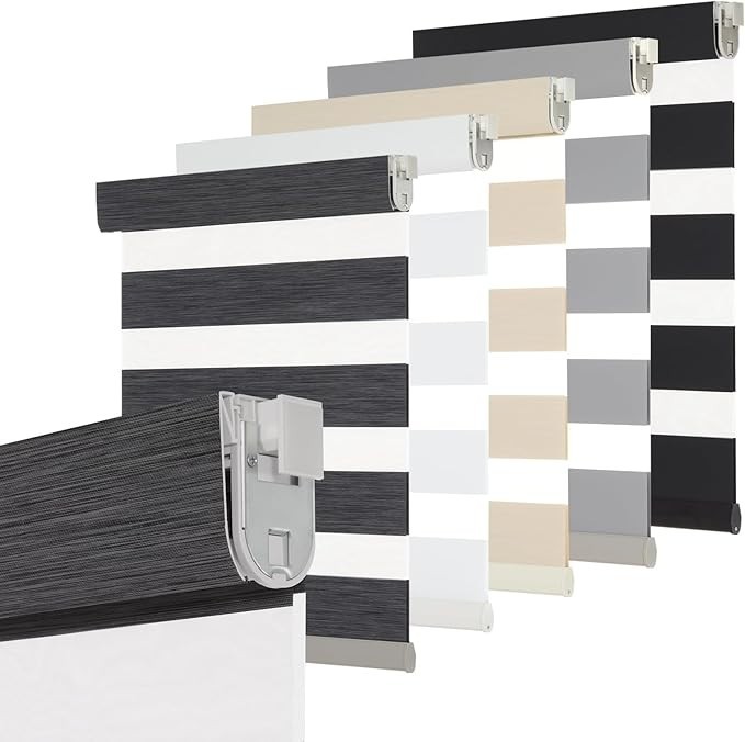 Gray METechs No-Drill Zebra Blinds – Dual Layer Light Filtering Cordless Shades