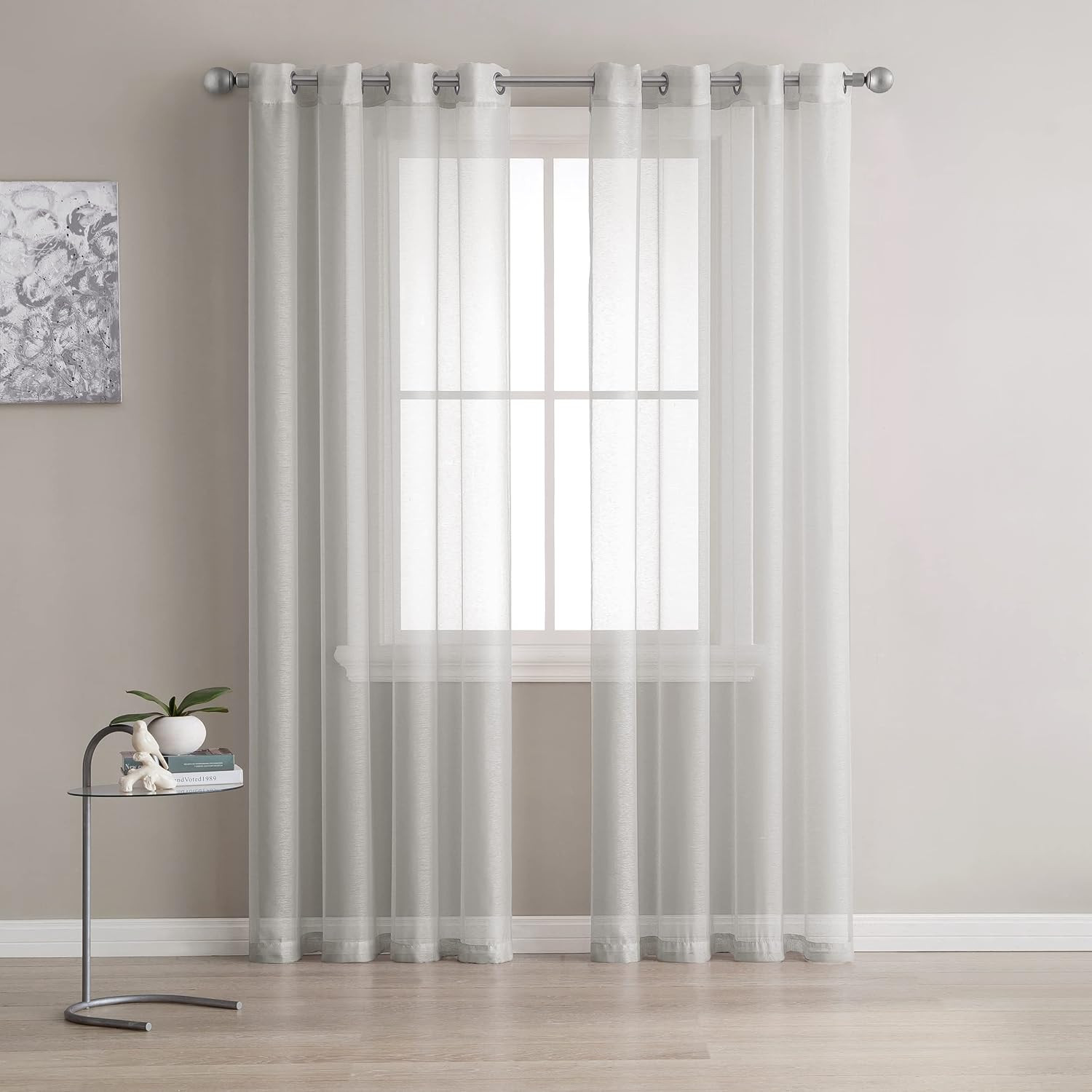 Pair of 2 Standard Size 54″ (Width) X 84″ (Length) Silver Grey Sheer Window Curt