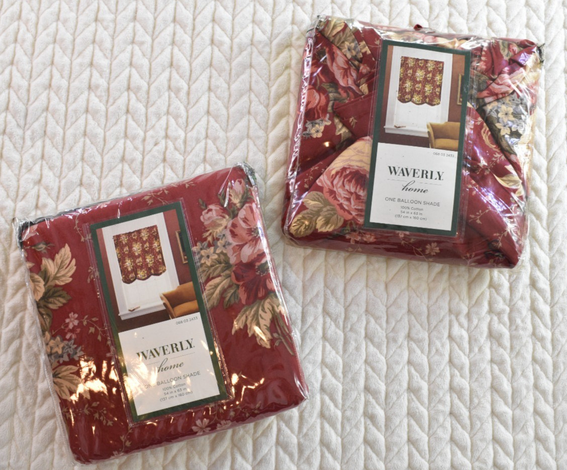 Waverly Home Pair 2 Balloon Shades Cotton 54″ x 63″ Floral Red Cottagecore NEW