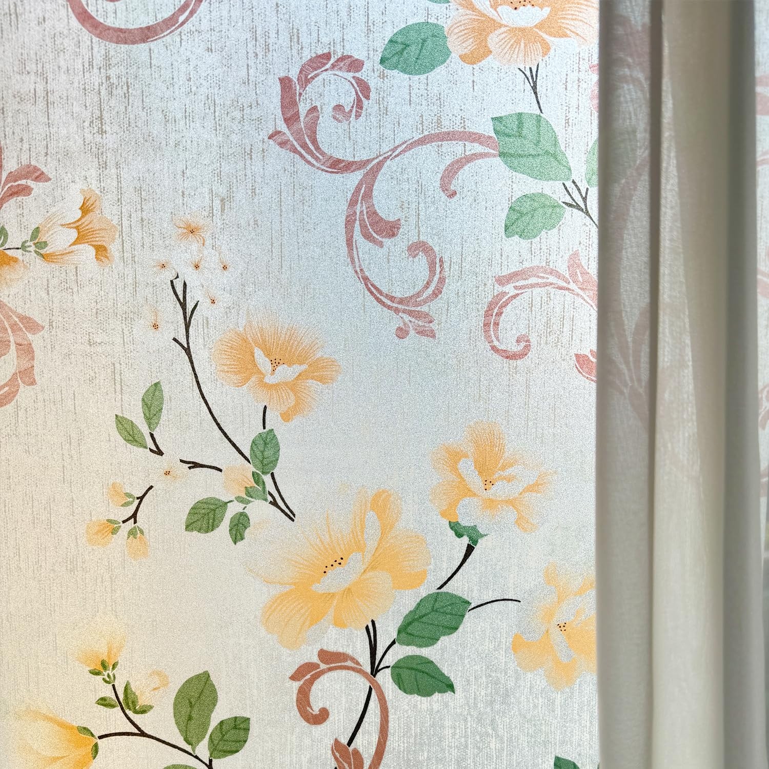 o Glue Window Films Elegant Flower Static Cling Glass 17.5”x78.7”, 3