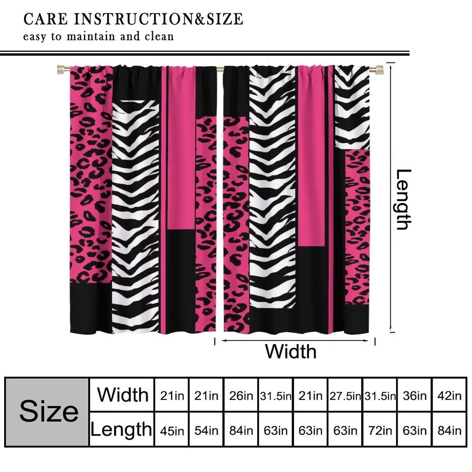 Leopard Zebra Curtains for Bedroom Living Room Cheetah Pink White Black Black…