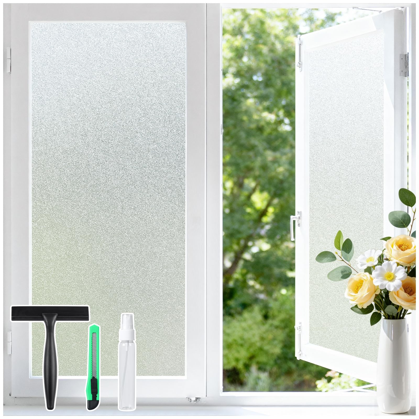 Haton Frosted Window Privacy Film with Tools, Static 17.5″ x 78.7″, Pure