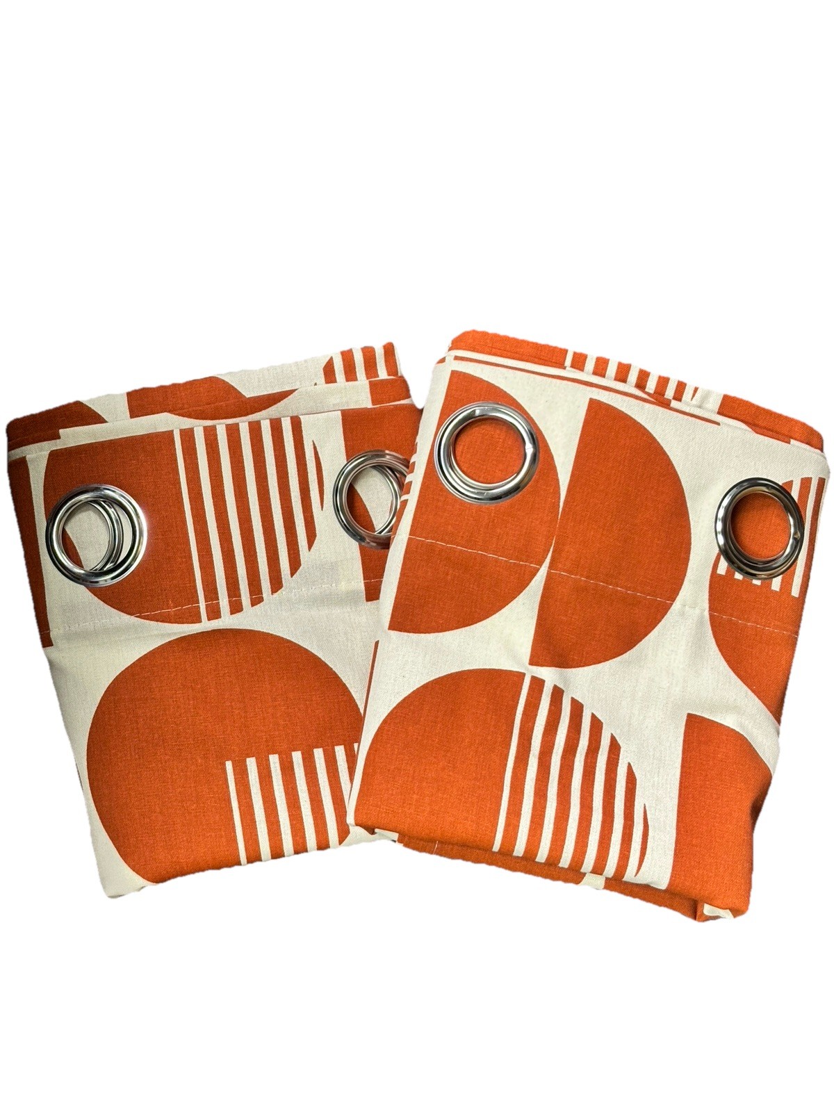 2 MCM Geometric Curtain Panels 52×84 Terracotta Orange Circles Scandinavian Look
