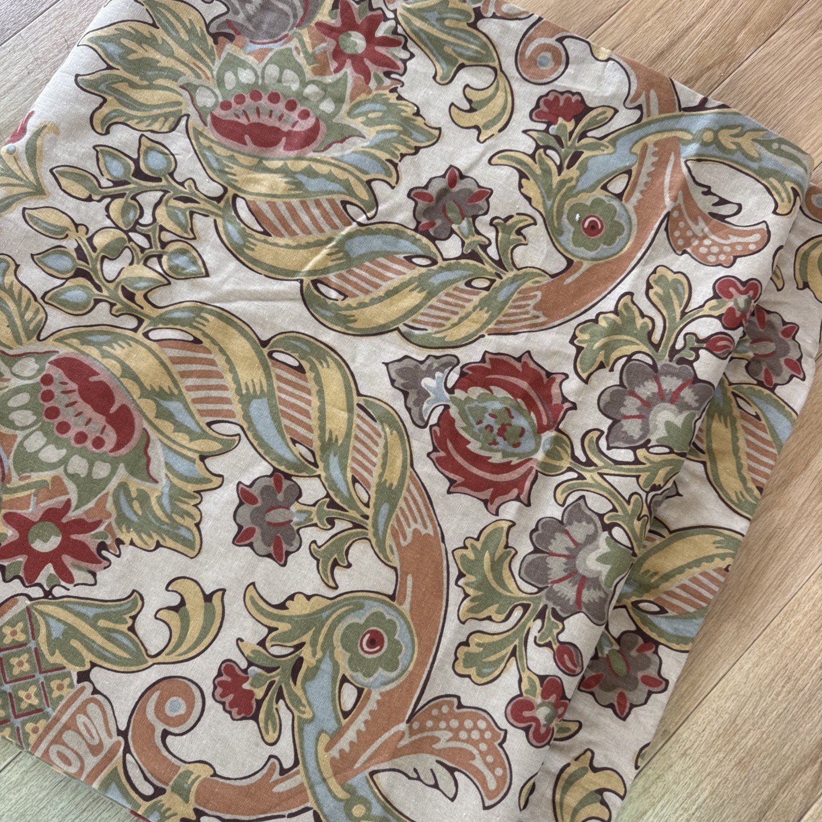 Pottery Barn Lined Curtain Panels Set. Floral Tan Print. Linen Blend 48″x84