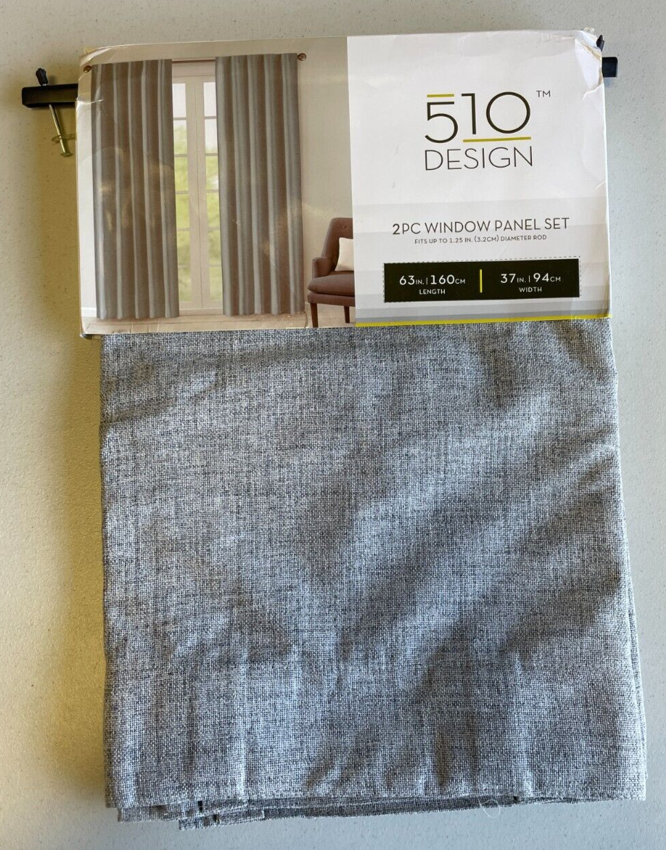 510 Design Ebon 38″ x 63″ Woven Heathered Total Blackout Curtain Panel PAIR Gray