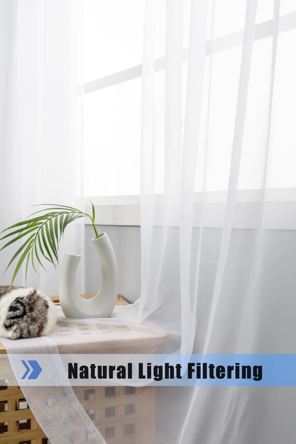 Modern Sheer Curtain Panels Set of 2 58×84 inches White Voile for Home Decor
