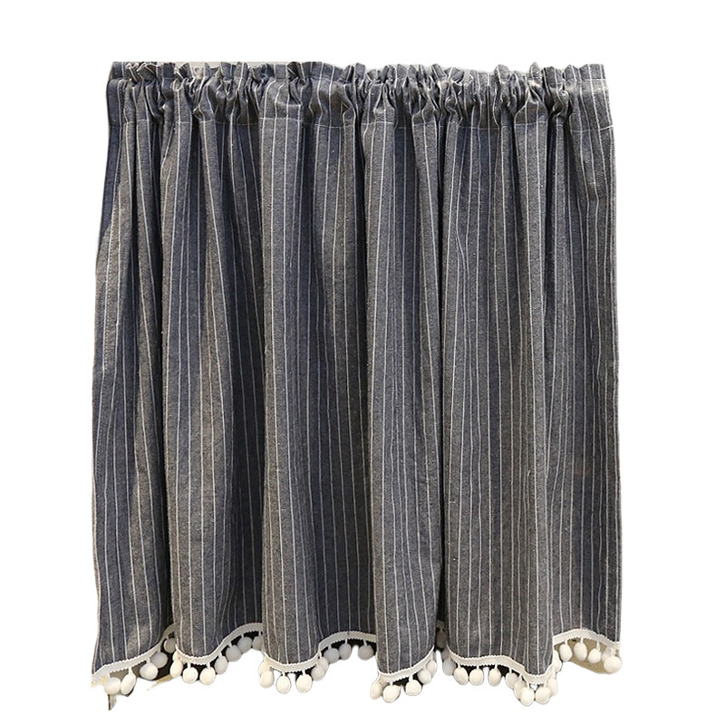 Pom Pom Curtain Kitchen Stripe Cabinet Cafe Window Drape Half Curtain Valance