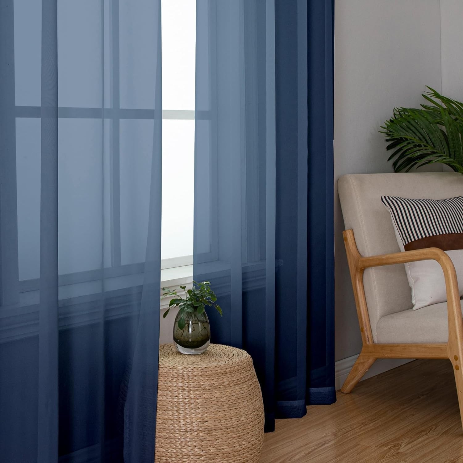 Pure Sheer Window Curtains 72 Inch White Voile Rod Pocket 2 Piece Curtain Set