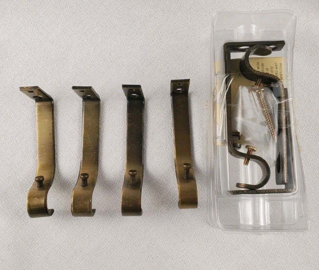 3 Sets Curtain Rod Hardware Scroll Finials, Tieback Hooks, & Brackets Gold-Tone