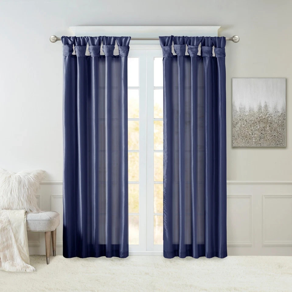 2 Madison Park Emilia Twist Tab Window Curtain Panels 50″ X 108″ Navy Blue,Lined