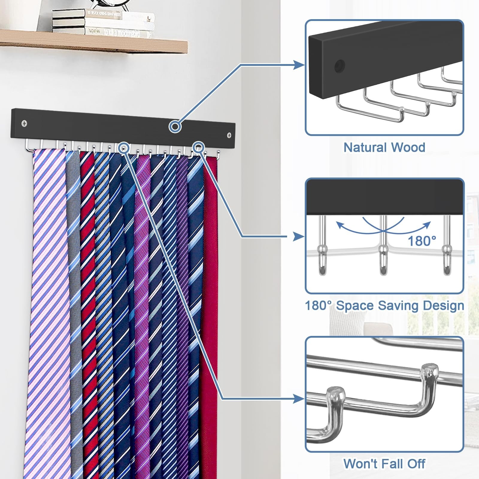 2 Pack Belt Hanger Wall Mount, Large Capacity Tie and Belt Organizer for Wall…