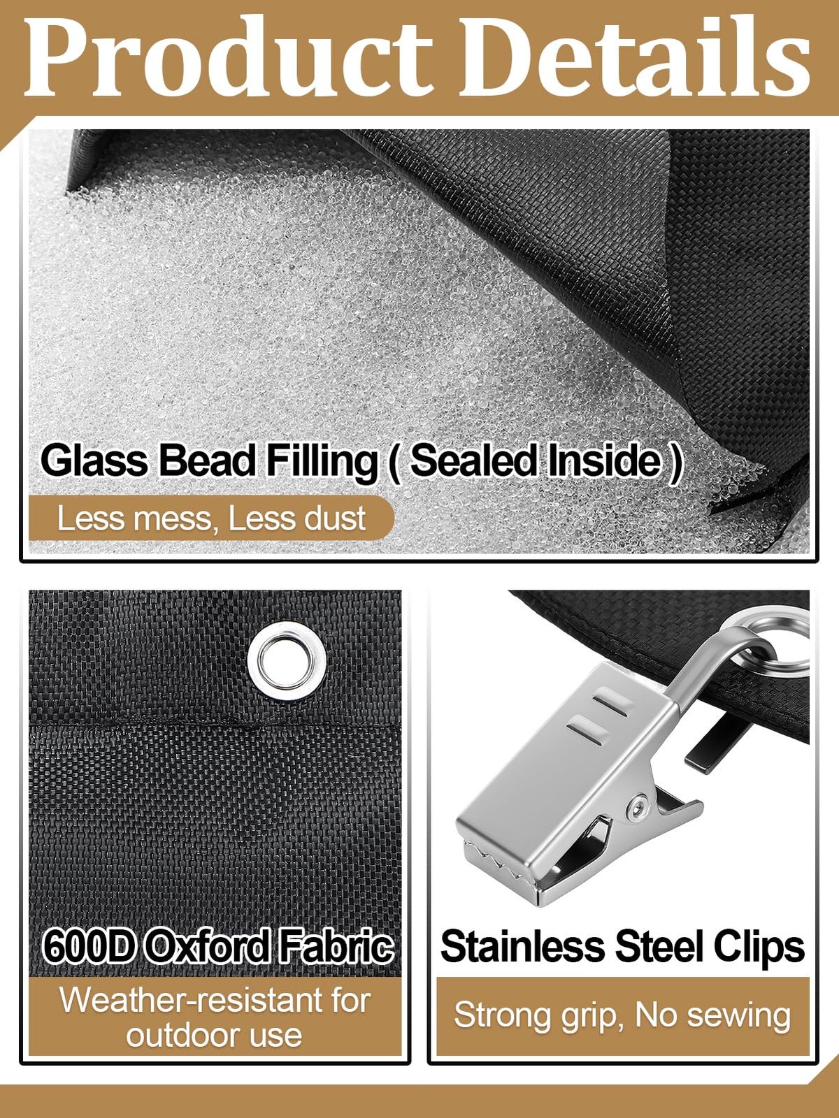 Pre-Filled 17.6 oz Outdoor Curtain Weights- 4 Pack Wind Resistant Oxford Weig…
