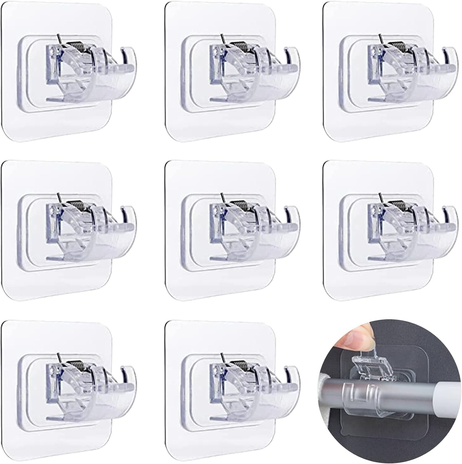 8× Nail Free Adjustable Curtain Rod Clip Brackets Self Adhesive Holder Hooks USA