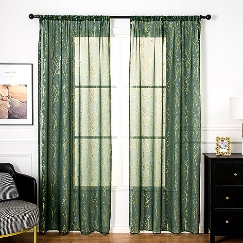 Emerald Green Sheer Curtains 96 52″W x 96″L (Pack of 2) Gold and Emerald Green