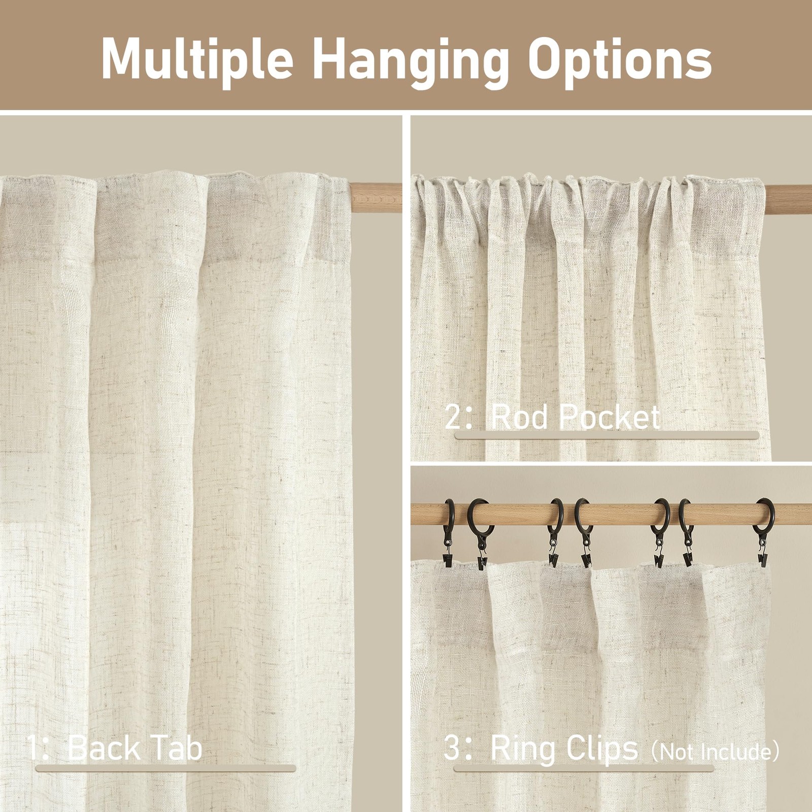 LAMIT Natural Ivory Semi Sheer Linen 52″W x 84″L (Pack of 2),