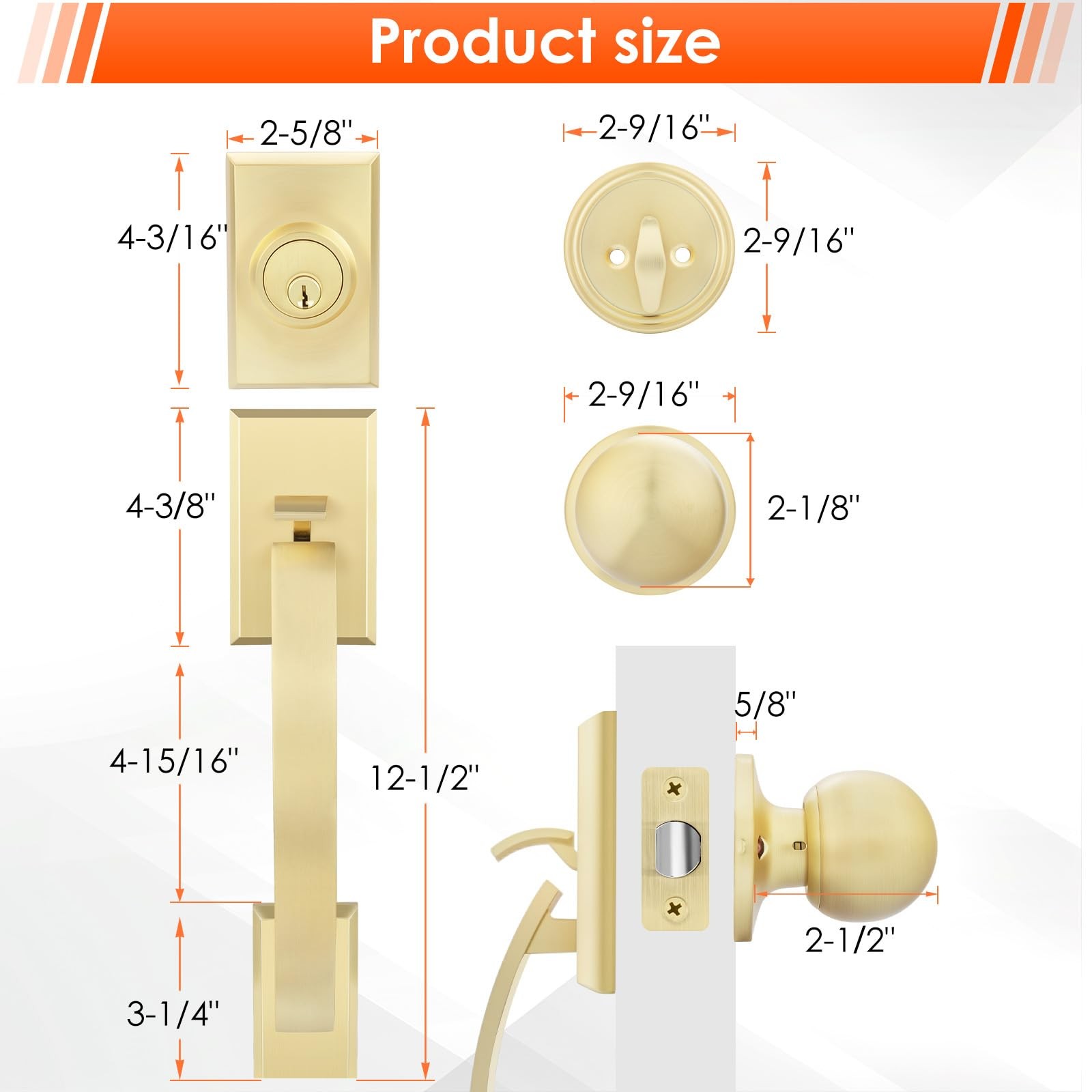 Haidms Front Door Lock Set Gold Front Door Handle And Deadbolt Set Entry Door