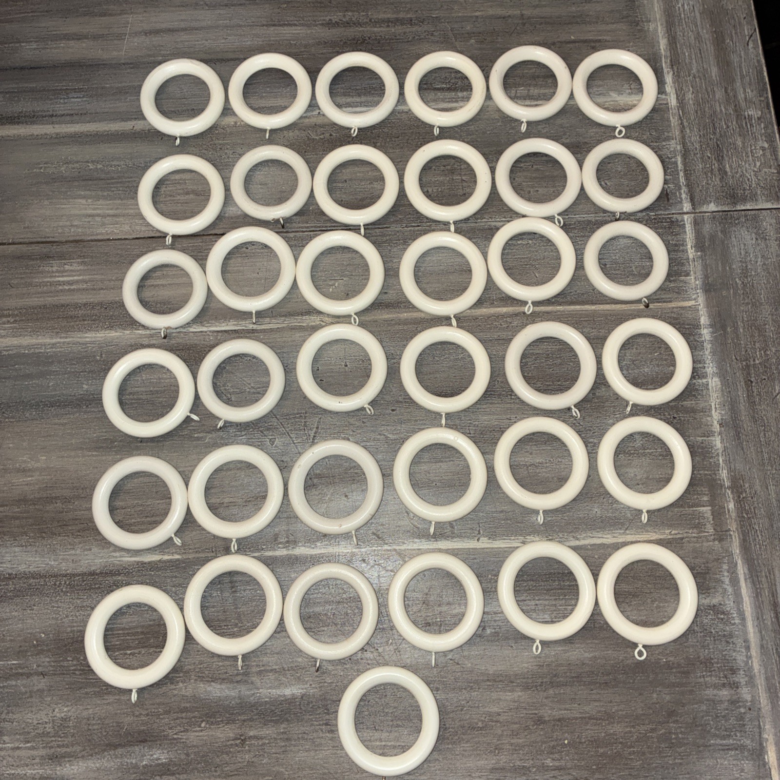 37 Vintage Wood Curtain Rings Painted White 2 7/8 w x 1/2 t Cottage Core