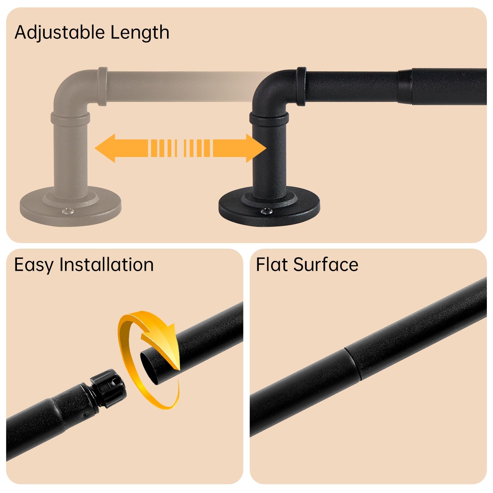 2 Pack Industrial Curtain Rods for Windows 48 to 84 Inches, Blackout Wrap around