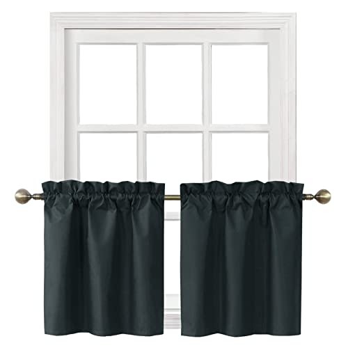 Rod Pocket Tier Curtains for Small Window—26″W x 24″L—Pack of 2—Black