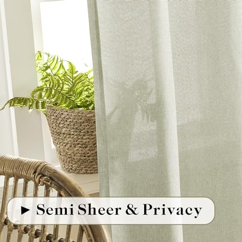 Linen Sheer Window Curtains, Rod Pocket & 60″W x 84″L (Pack of 2) Nautural