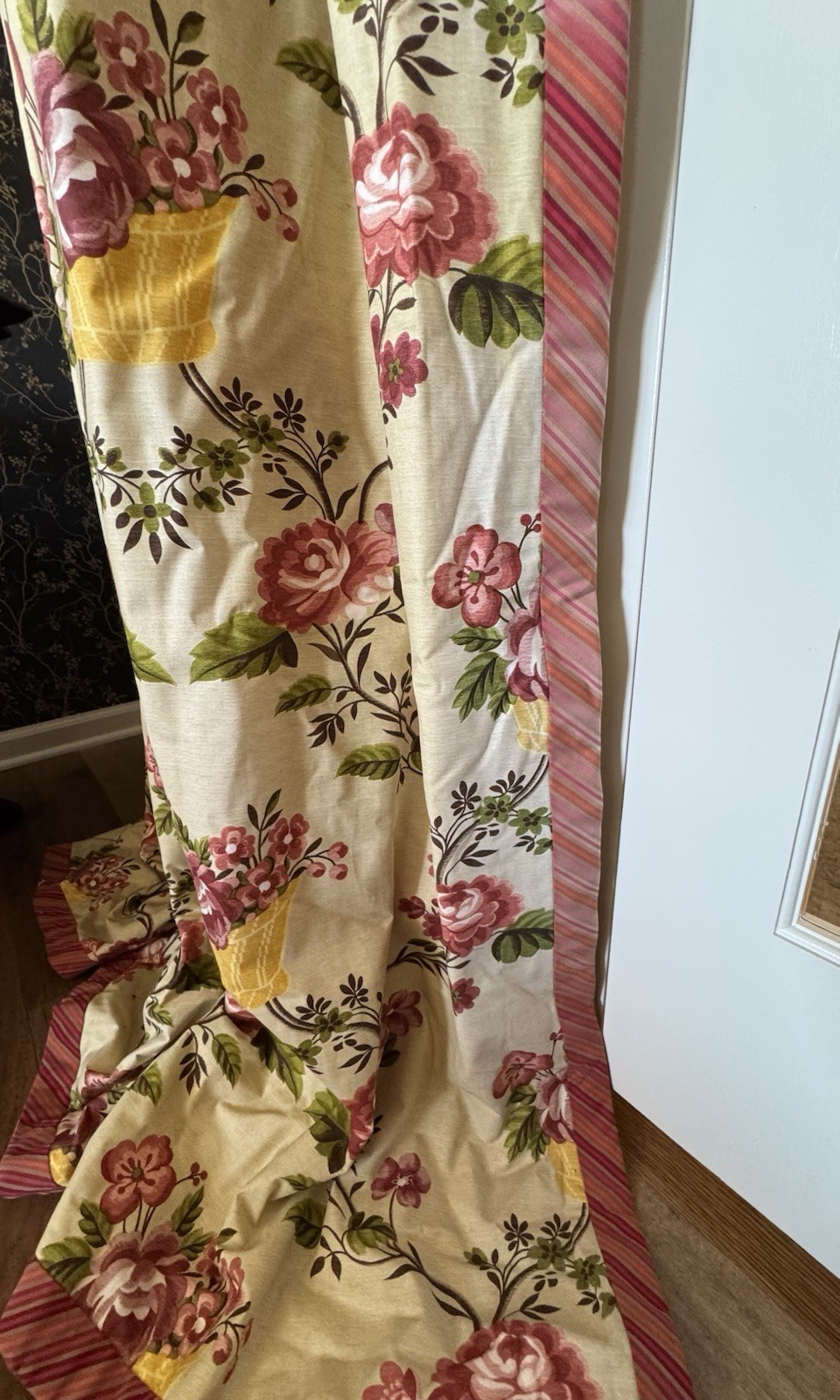 Custom Floral Pinch Pleat Drapery Panels 72×96 Lined Interlined Estate Quality