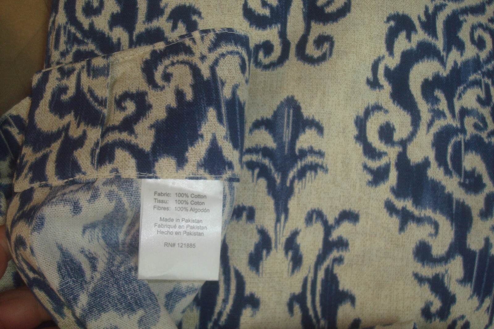 NWT 2 pc Laswell Window Panels Curtains Damask 100% Cotton Indigo Blue 84″ lg