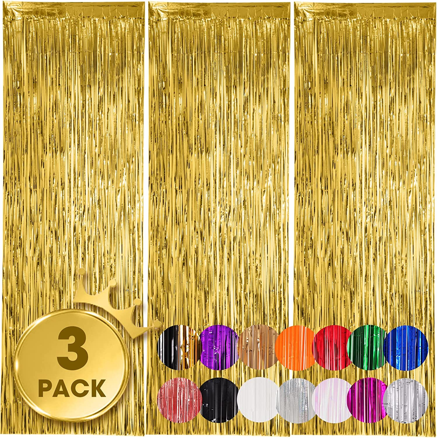 3 Pack Gold Foil Fringe Backdrop Curtains 3.3 x 8.2 Ft Party Decoration Set