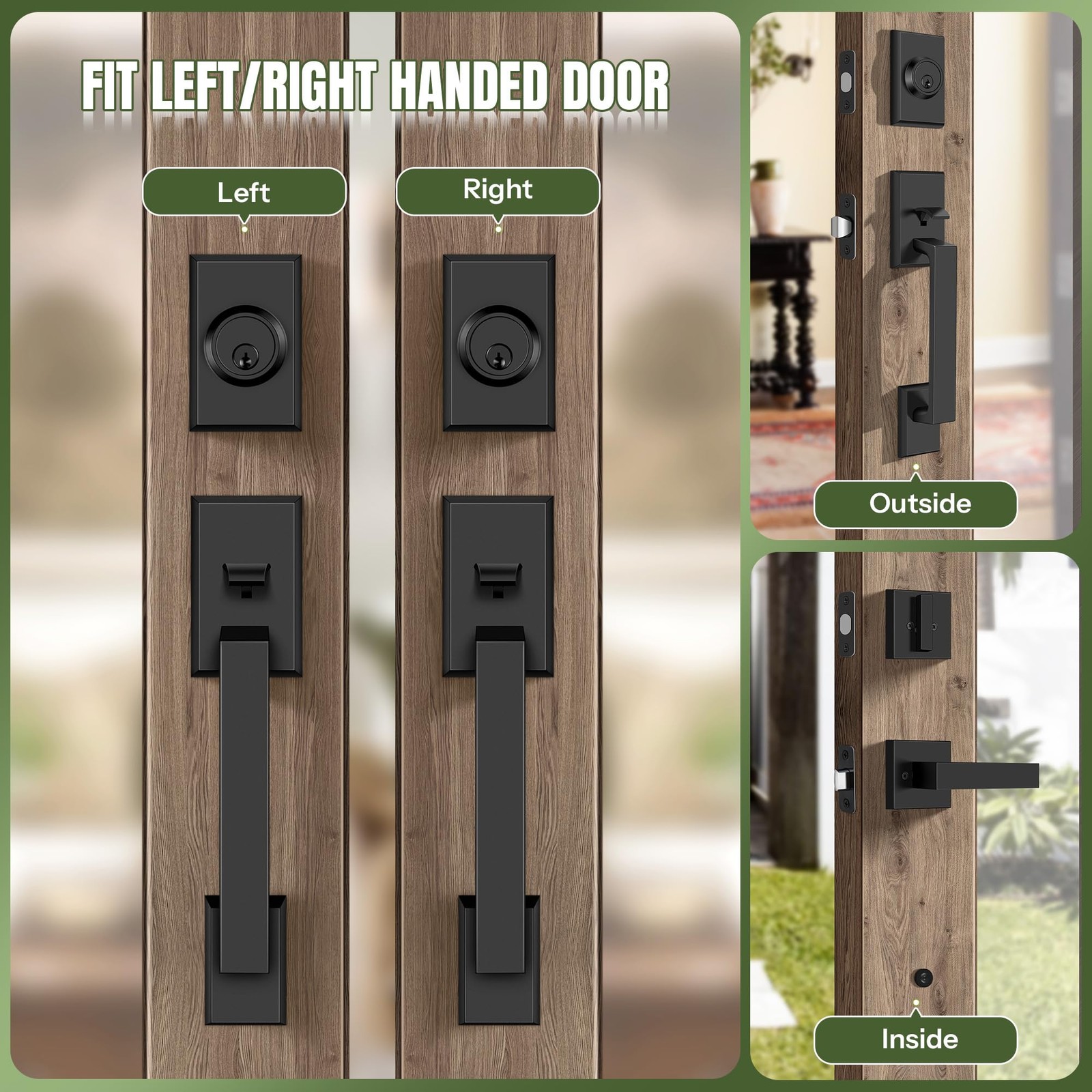 Moquin Square Front Door Handle Set Heavy Duty Entry Door Handleset Keys