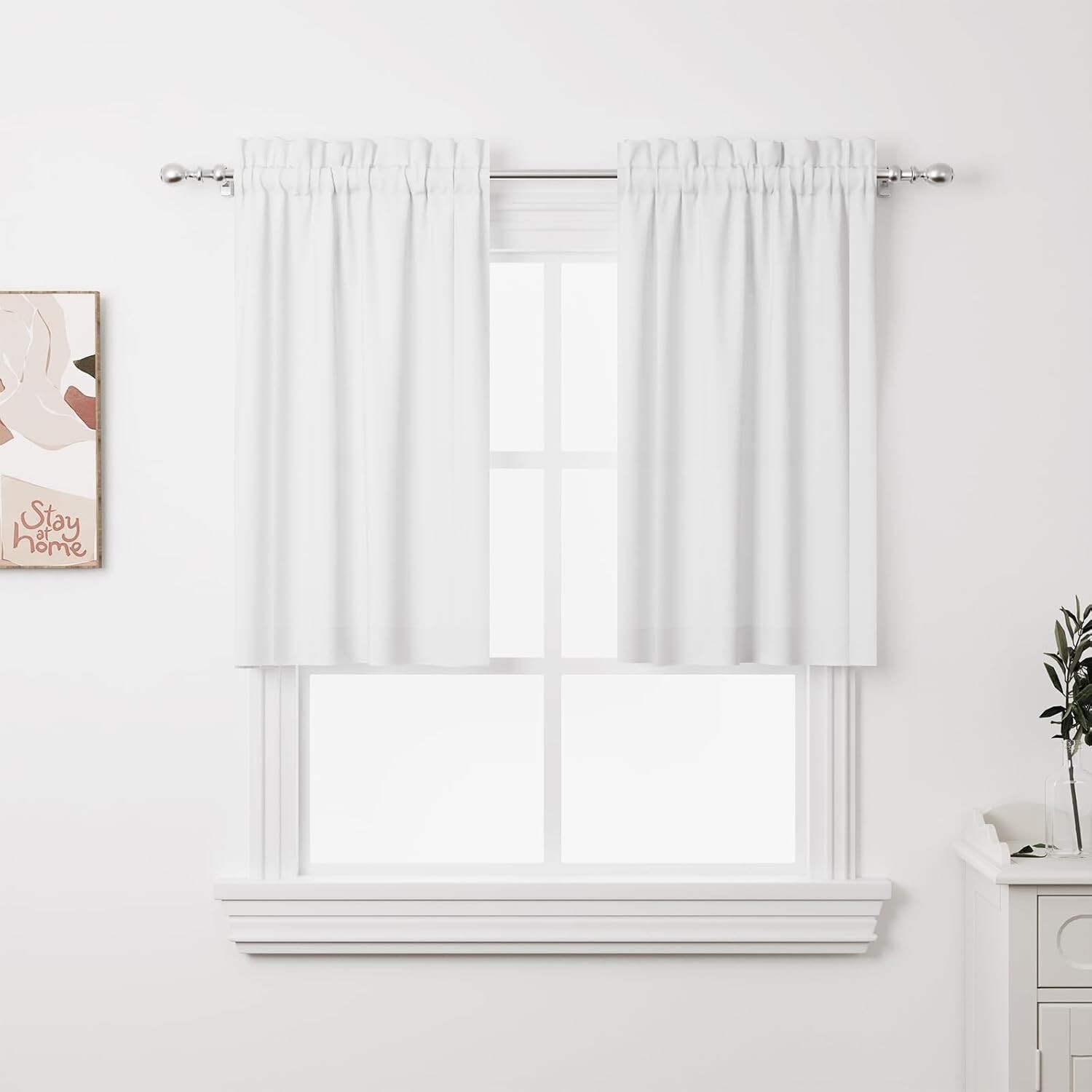 2Pcs 36inch Kitchen Tier Curtains for Windows,Semi 30″W x 36″L(Pack of 2) White