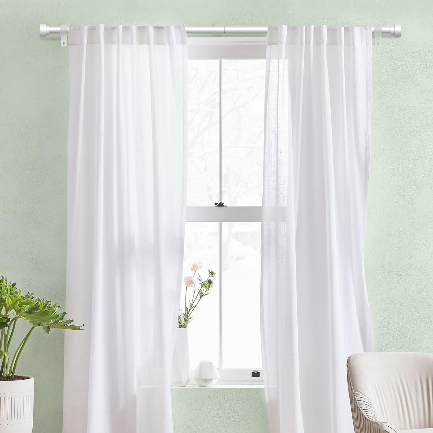 Heavy Duty Curtain Rods for Windows 48 to 84 Inch, 1 Inch Adjustable White Curta