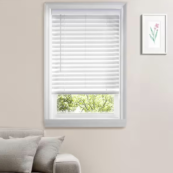 HOME DECORATORS COLLECTION WHITE CORDLESS FAUX WOOD BLINDS – WHITE
