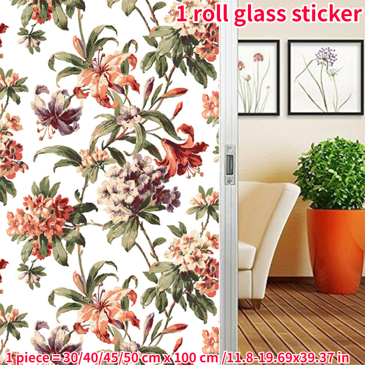 Stained Window Privacy Film Flower Glass Sticker Decorative Static No Glue