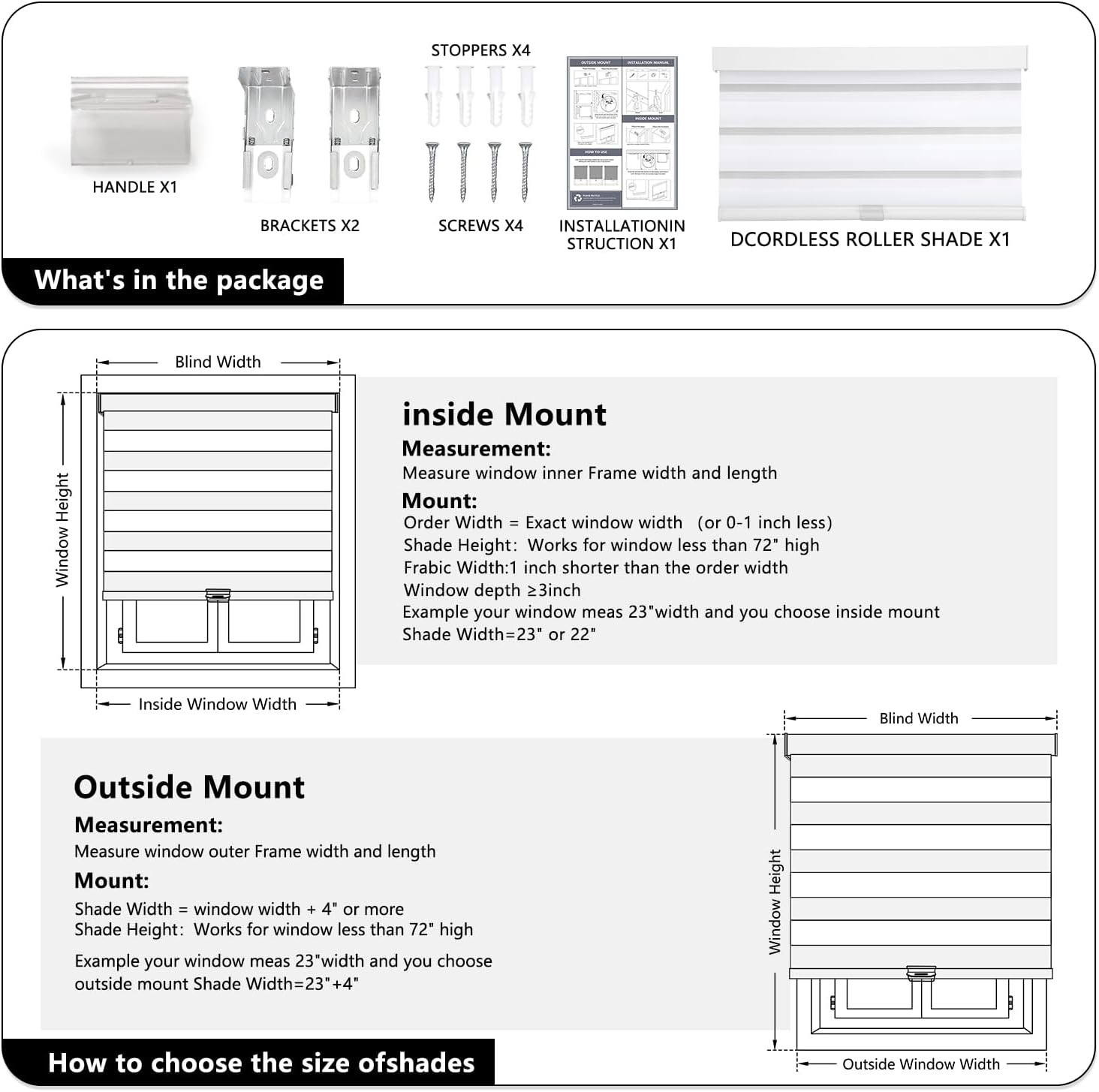 Cordless Zebra Blinds for Windows Pull down Roller Window Shades Dual Layer Ligh