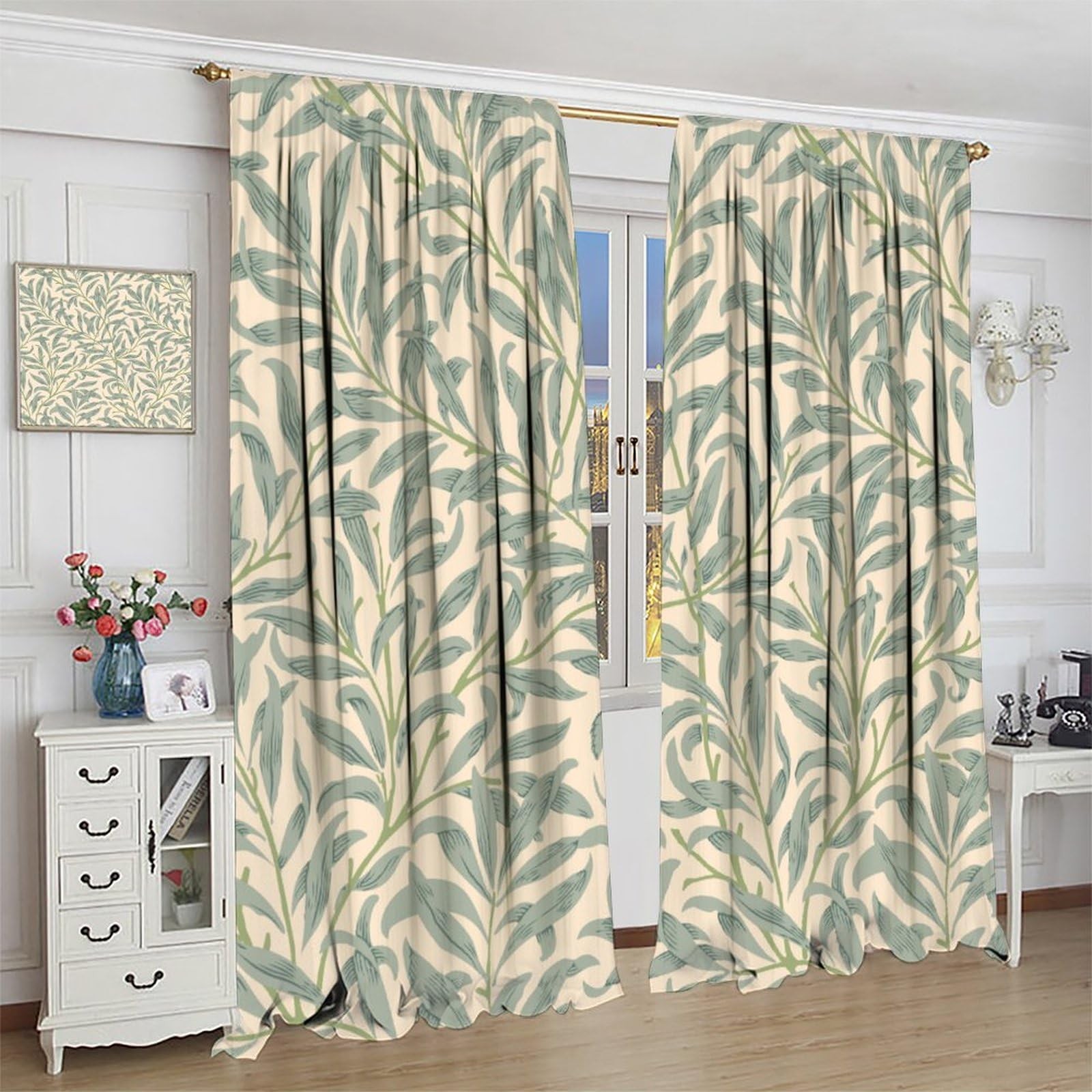 William Morris Curtains, Bohemia Minimalist Leaves Bough Pattern Window Treat…