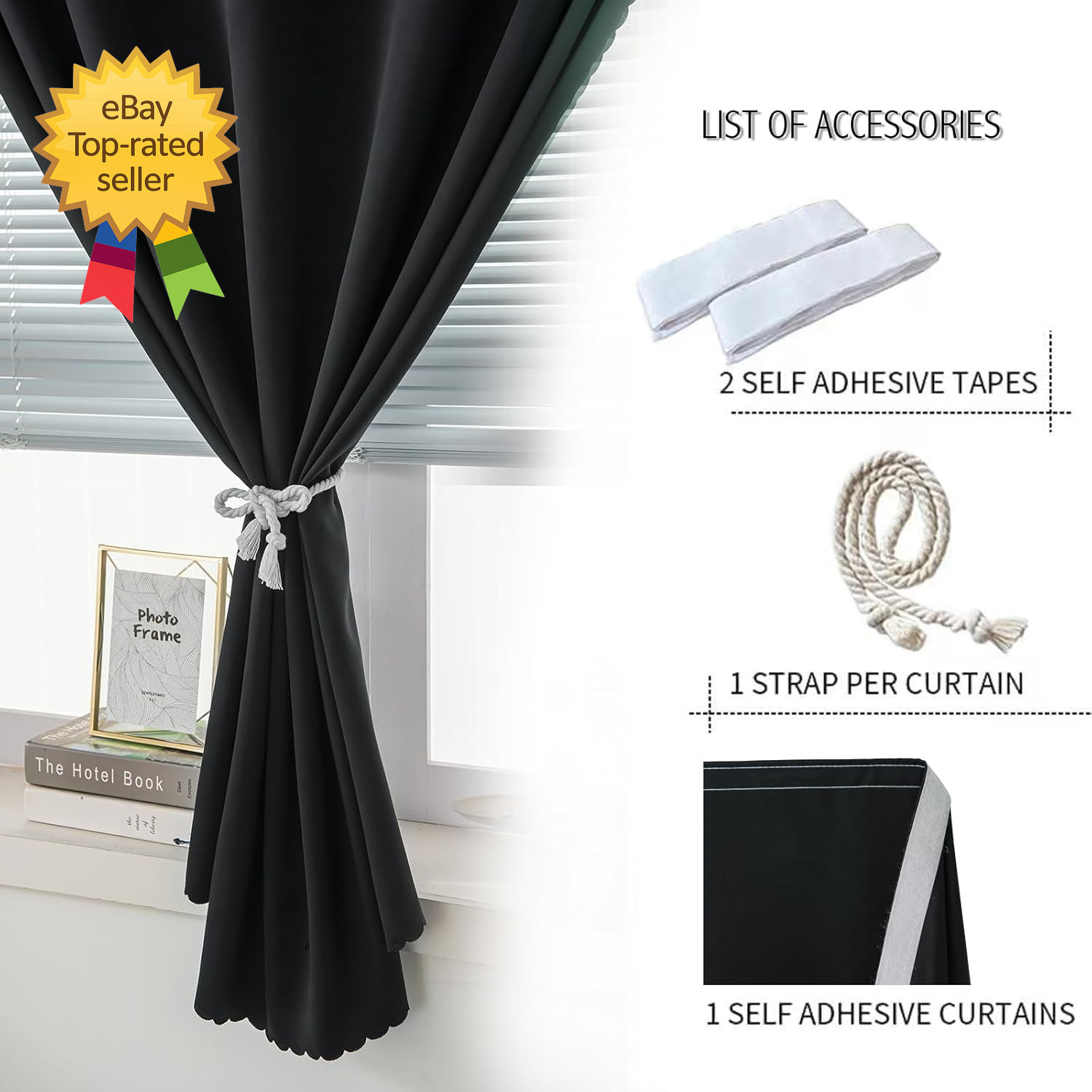 Adhesive Blackout Curtains Self Stick Shades Window 35W X 59L Black 1 Panel….